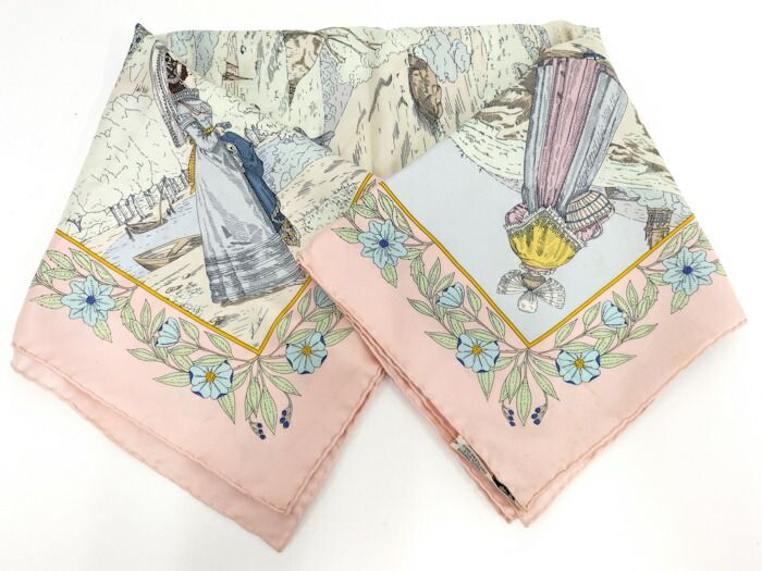 Hermes Carre 90 Scarf Costumes DES Departements Department Costume Silk Pink