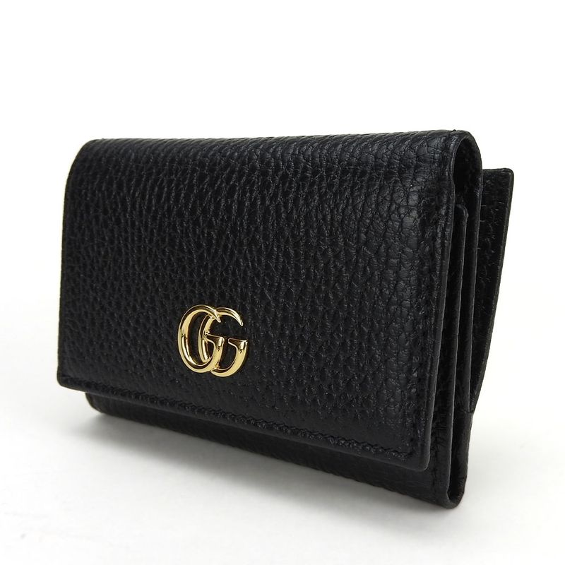 Gucci Trifold Wallet 644407 GG Marmont Leather Black Gold Hardware Compact