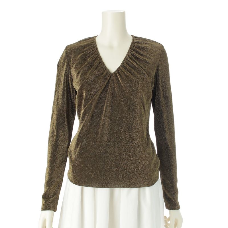 Gucci 2000 Tom Ford Period Lame V-neck Long Sleeves Top Cut And Sewn Gold 42