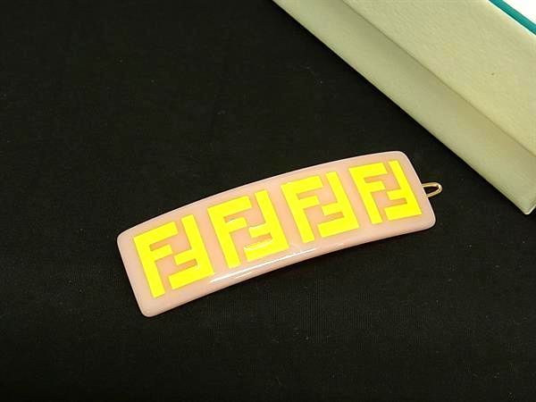 Fendi Zucca Pattern Hair Clip Hair Accessory Women's Pink And Yellow Fd5631