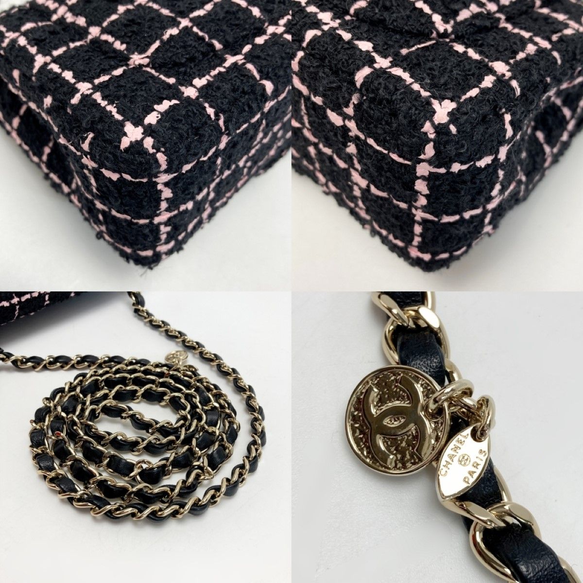 Chanel Cocomark Camellia Chain Shoulder Bag As4388 Black X Pink Tweed