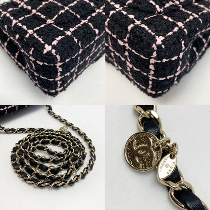 Chanel Cocomark Camellia Chain Shoulder Bag As4388 Black X Pink Tweed