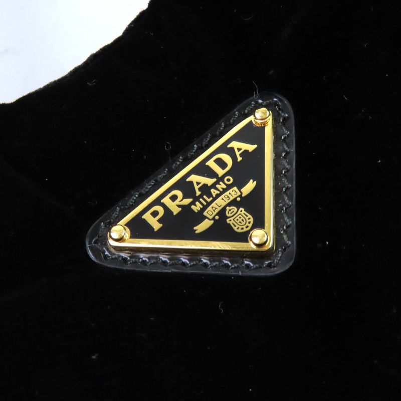 Prada 1ba410 Padded Velvet Mini Handbag Triangle Logo 2WAY Shoulder Bag Black