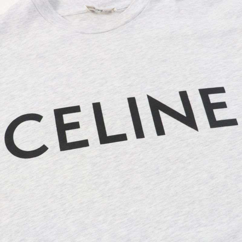 Celine 2x764501f 100% Cotton Logo Print Loose Fit Short Sleeve T-shirt Grey XS