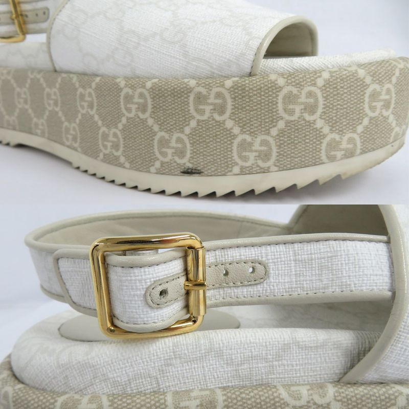 Gucci GG Platform Sandals 701153 Back Strap White Beige 36.5 Thick
