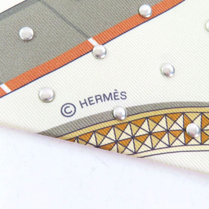 Hermes Grand Apparat Horse In Full Dress 100% Silk Creme/cuir/dore Silver