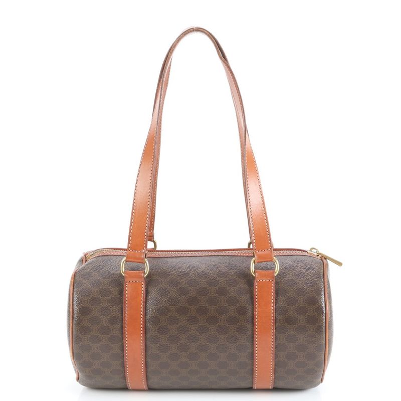 Vintage Celine Macadam Triomphe Leather Handbag Mini Boston Brown Tote Women's