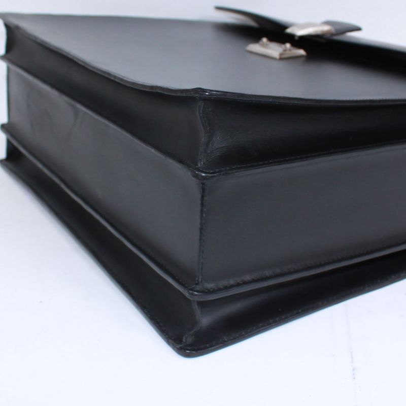 Cartier Doctor's Bag Leather Black Handbag Silver