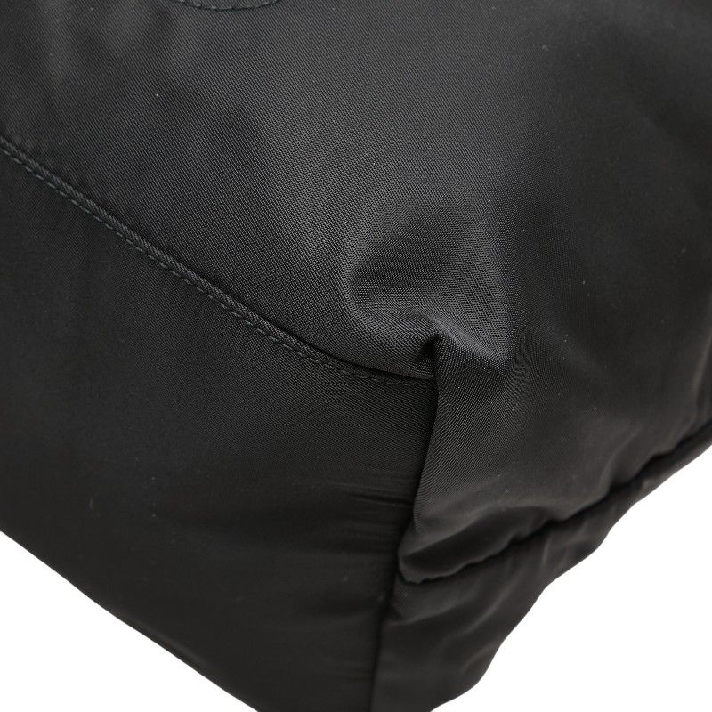 Prada Triangle Logo Plate Handbag Tote Bag Vr4377 Black Nylon Leather Women