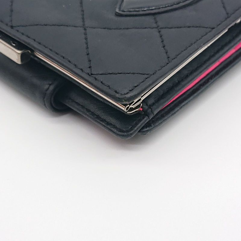 Chanel Cambon Line Folding Wallet With Clasp Black Coco Mark Lambskin Box With