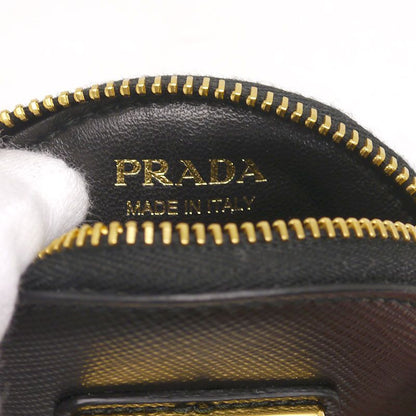 Prada Saffiano Round Coin Case Coin Purse Round Black