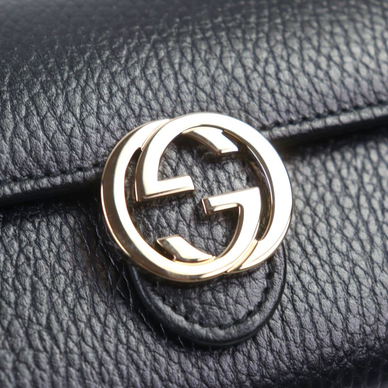Gucci 615524 Leather Interlocking G Grained Accordion Closure Long Wallet With