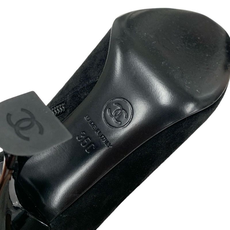 Chanel Boots Short Boots Shoes Suede Fabric Black Rhinestone Star