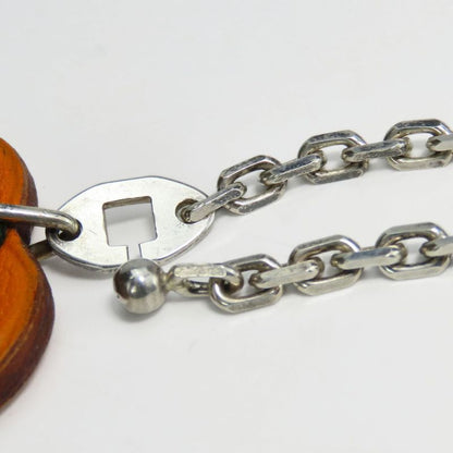 Hermes Bag Charm Leather Silver 925 Orange Silver Hardware Accessories Small