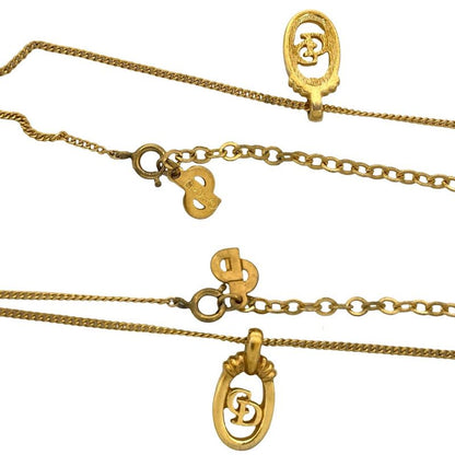 Christian Dior CD Logo Necklace Earrings Set Accessories Gold 55862 With Case