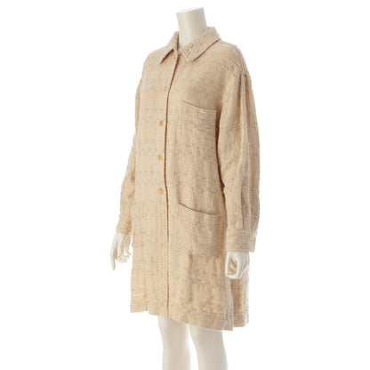 Chanel 99A Wool Cotton Tweed Stencil Collar Coat Outerwear P13844 Yellow 36