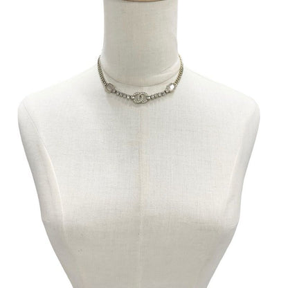 Chanel Necklace Pendant Choker Gold Coco Mark Rhinestone Chain