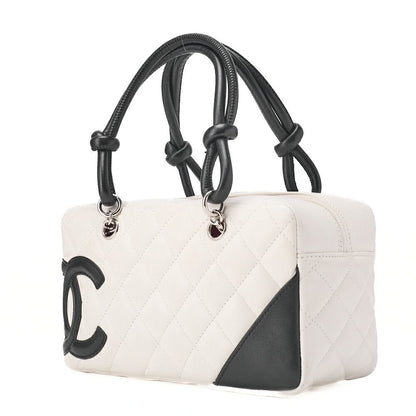 Chanel Cambon Line Calfskin Mini Tote Bag White And Black With Silver Hardware