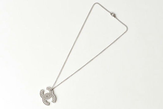 Chanel Necklace Pendant Chanel Coco Mark CC Studded Black Silver