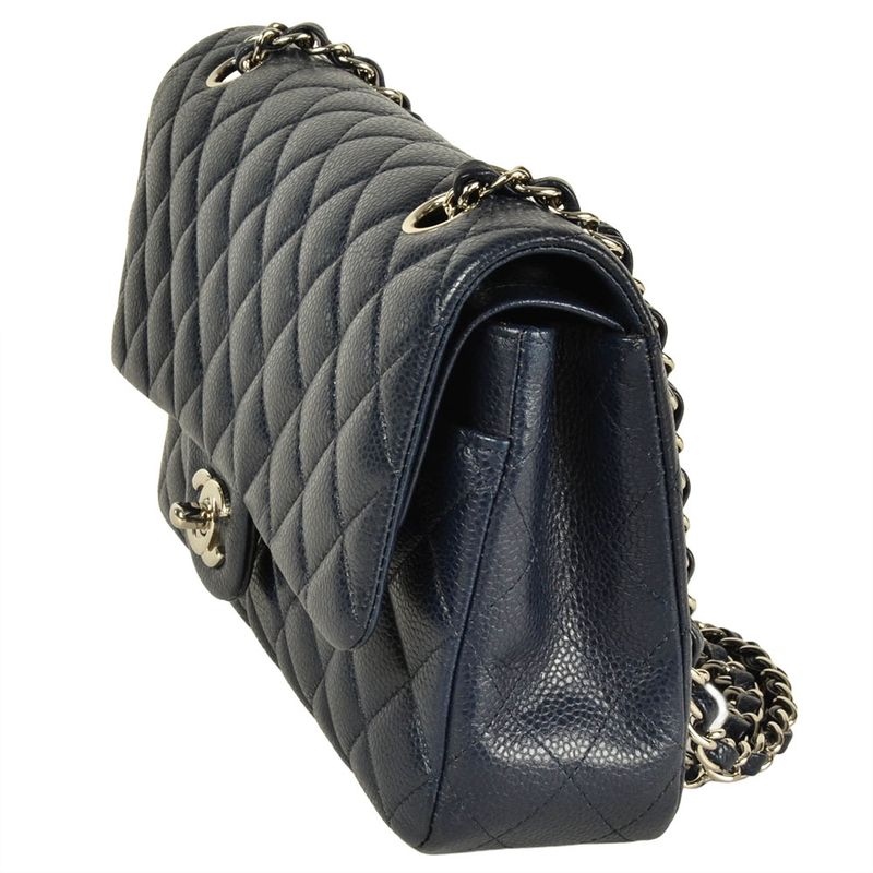 Chanel Matelasse Chain Shoulder Bag Caviar Skin Navy Silver Hardware 8 Digits