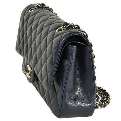 Chanel Matelasse Chain Shoulder Bag Caviar Skin Navy Silver Hardware 8 Digits