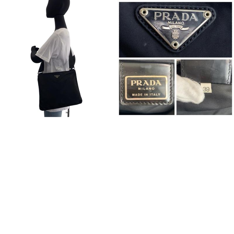 Prada Tessuto Triangle Logo Plate Black Silver Hardware Nylon Crossbody