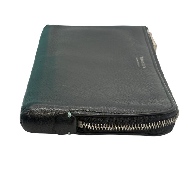 3018 Tiffany & Co Tiffany & Co Zip Wallet L-Shape Black Light Blue Silver