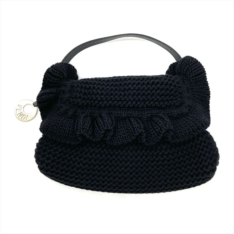 Fendi Handbag Wool Leather 8br445 Black With Charm Women