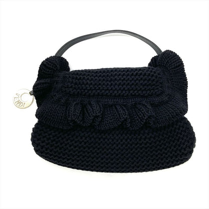 Fendi Handbag Wool Leather 8br445 Black With Charm Women