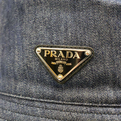 Prada Logo Plate Denim Bucket Hat 2hc137 Aj6 Indigo L