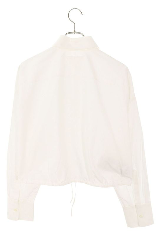 Prada P400i Triangle Patch White Poplin Long Sleeve Shirt Women's 36