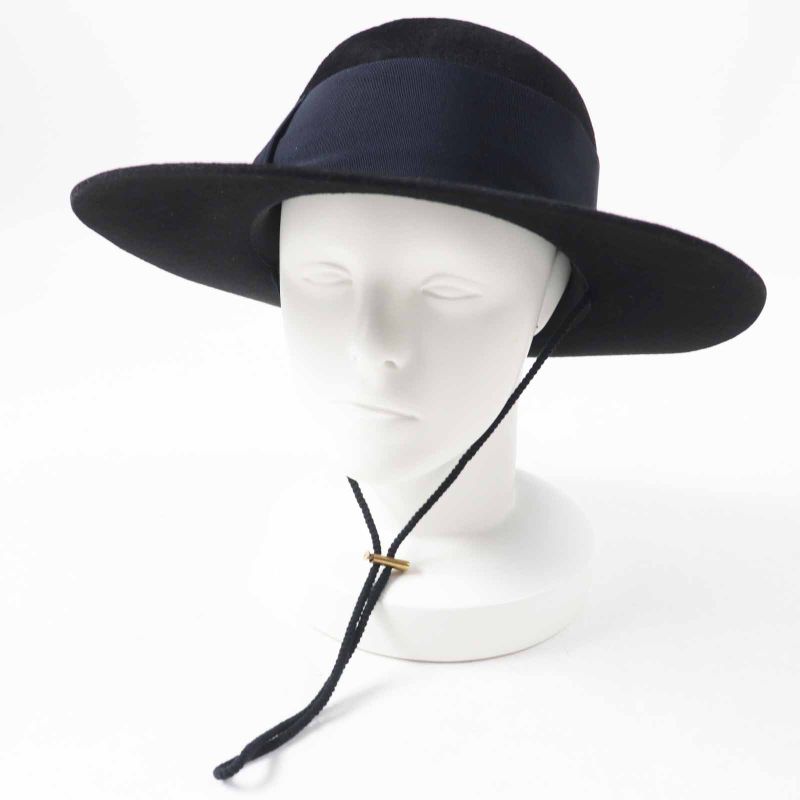Gucci Rabbit Felt Wide Brim Hat Black Dark Navy XL 60 Genuine