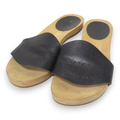 Hermes Evelyn H Logo Leather Wooden Sandals 35 Approx 22cm (8.66in) Black