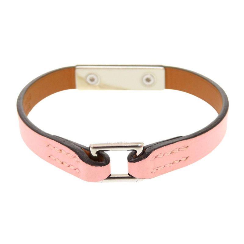 Hermes Micro Kelly Vorsoft Rose Sakura Silver Hardware □R Engraved Bracelet