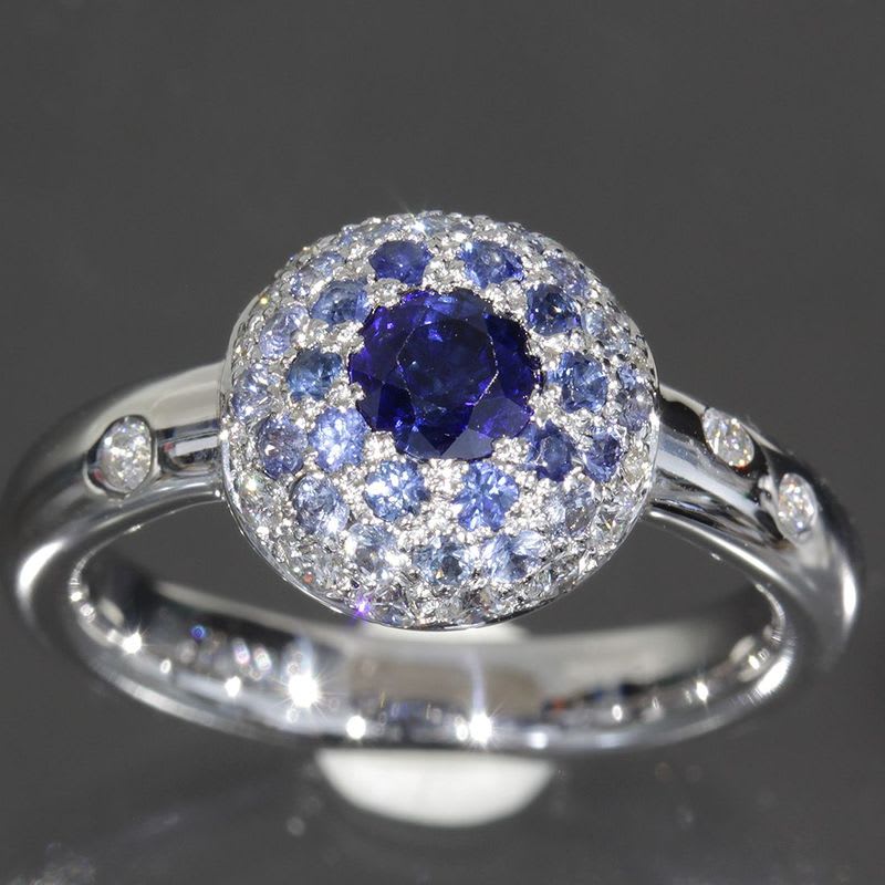 Chanel Sapphire Diamond Ring 18K White Gold 750 E0969