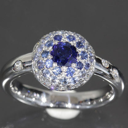 Chanel Sapphire Diamond Ring 18K White Gold 750 E0969