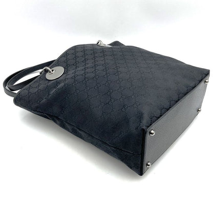 Gucci 120836 Handbag Tote Bag Black GG Canvas Leather Ladies Men Fashion