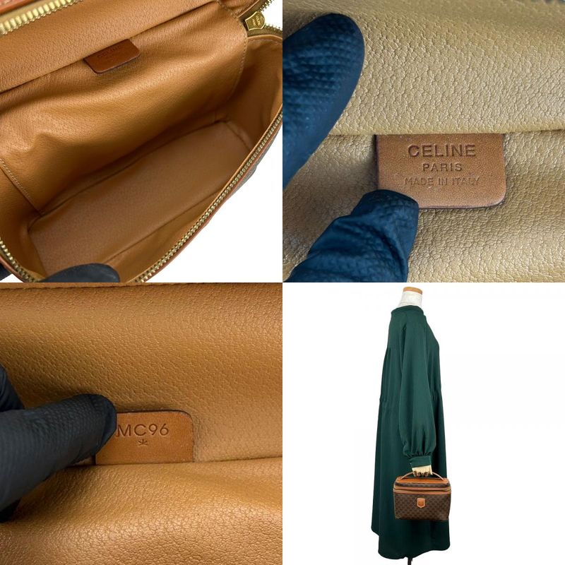 Celine Handbag Macadam PVC Leather Brown Gold Hardware Vanity Bag Pouch Ladies