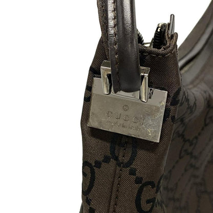 Gucci Handbag GG Pattern 13730 Dark Brown And Black Leather