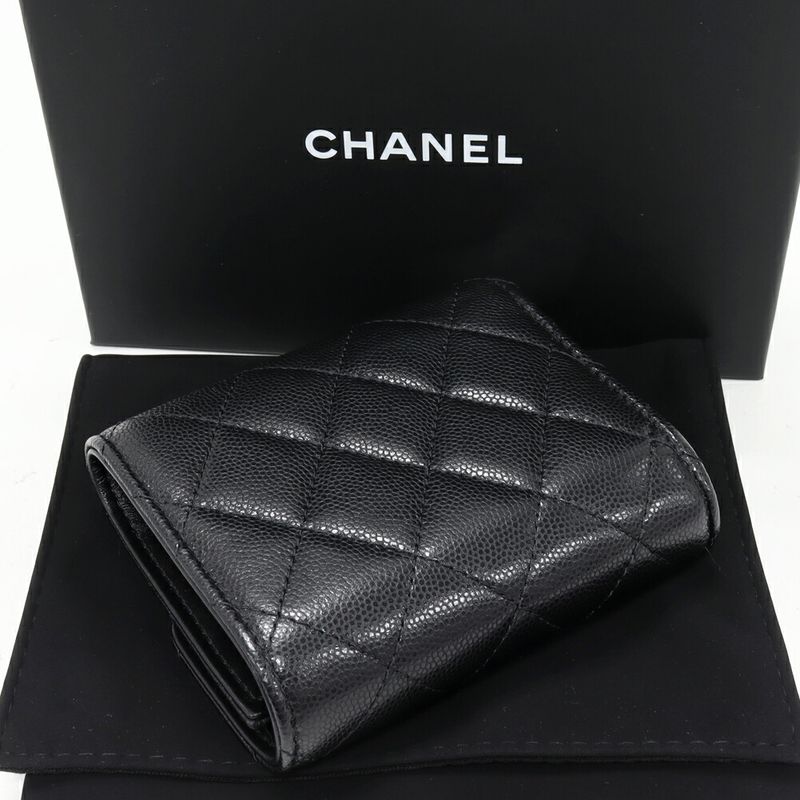 Chanel Trifold Wallet With Coin Purse Classic Small Wallet Caviar Skin Black