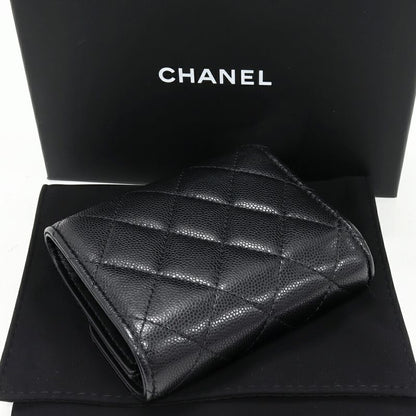 Chanel Trifold Wallet With Coin Purse Classic Small Wallet Caviar Skin Black
