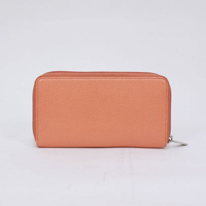 Chanel Coco Mark Round Zip Wallet Caviar Skin Orange Wallet Silver
