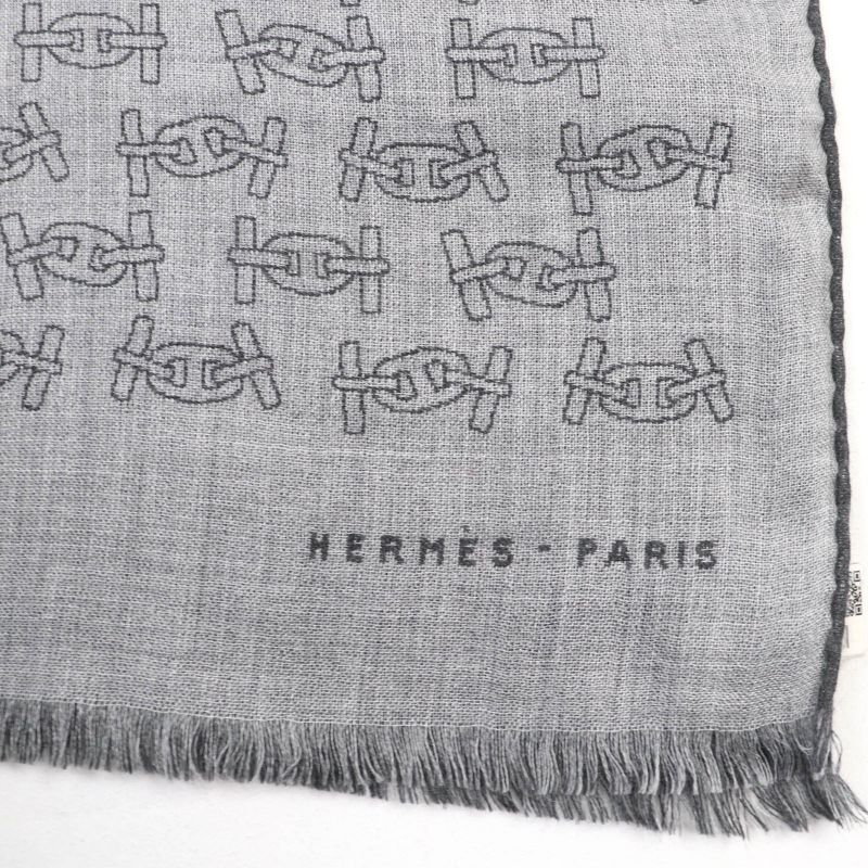 Hermes Mayon Rhythm Cashmere Silk Cendre/anthracit Fringed Large Shawl Scarf