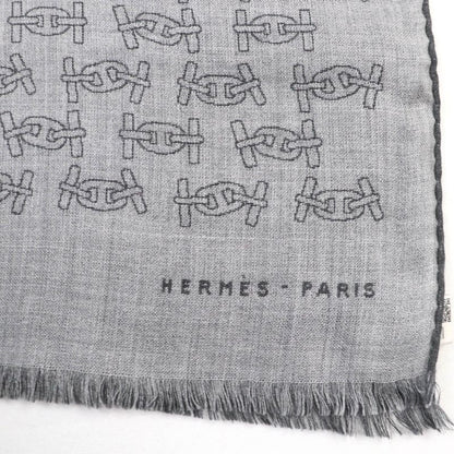 Hermes Mayon Rhythm Cashmere Silk Cendre/anthracit Fringed Large Shawl Scarf