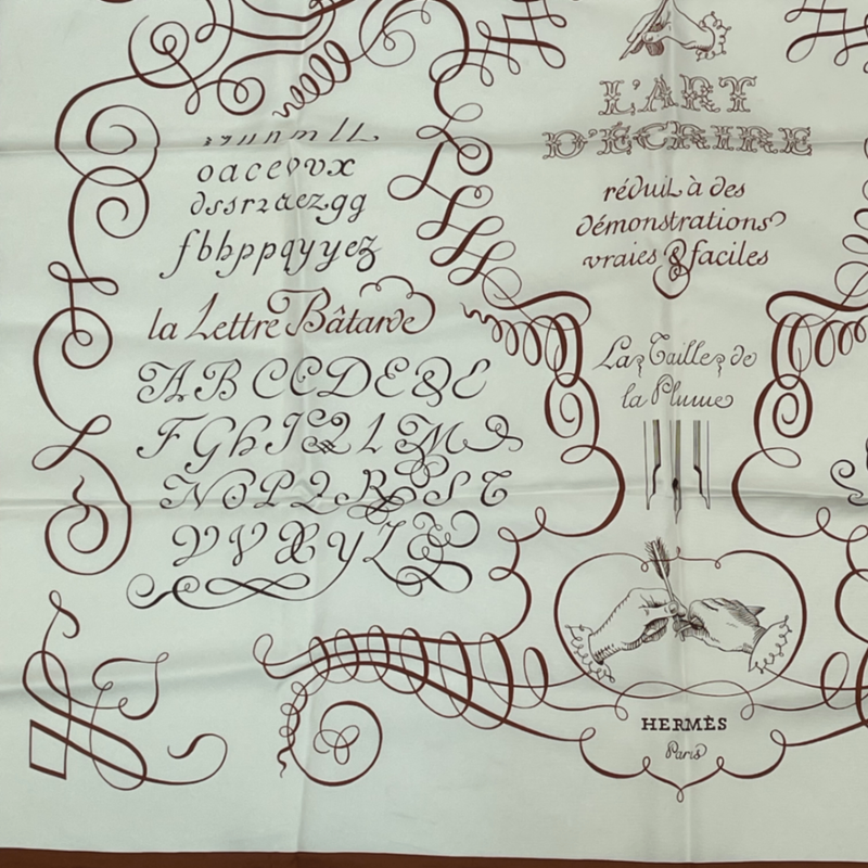 Hermes Carre 90 LART Decrire Scarf White Silk