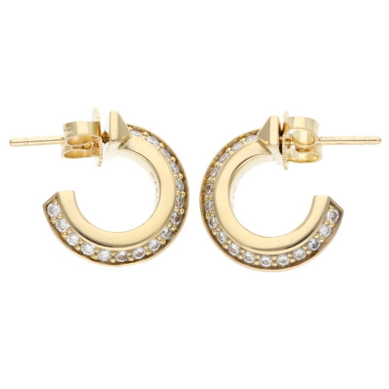 Tiffany & Co T One Hoop 18K Yellow Gold Diamond Gold Earrings Men's