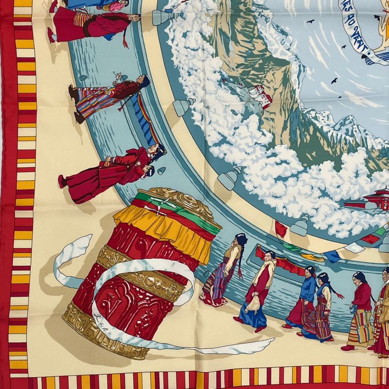 Hermes Carre 90 Prieres AU VENT Prayer In The Wind Silk Scarf Red