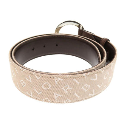 Bulgari Logomania Bulgari Canvas Leather Beige Brown Belt 0469 Bvlgari
