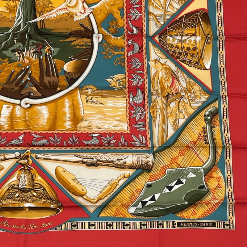 Hermes Scarf Carre 90 Au Son Du Tam To The Sound Of Tam Silk Red