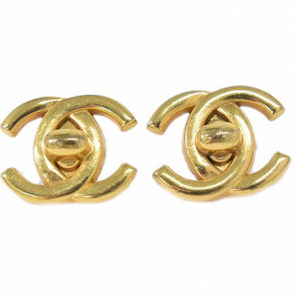 Authentic Chanel Coco Mark Turnlock Earrings GP Gold Plated Coco Mark Accessorie